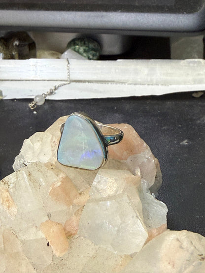 🌈 Solid Australian Opal Ring — “Keeper of Light”, size 8 Crystal Wellness