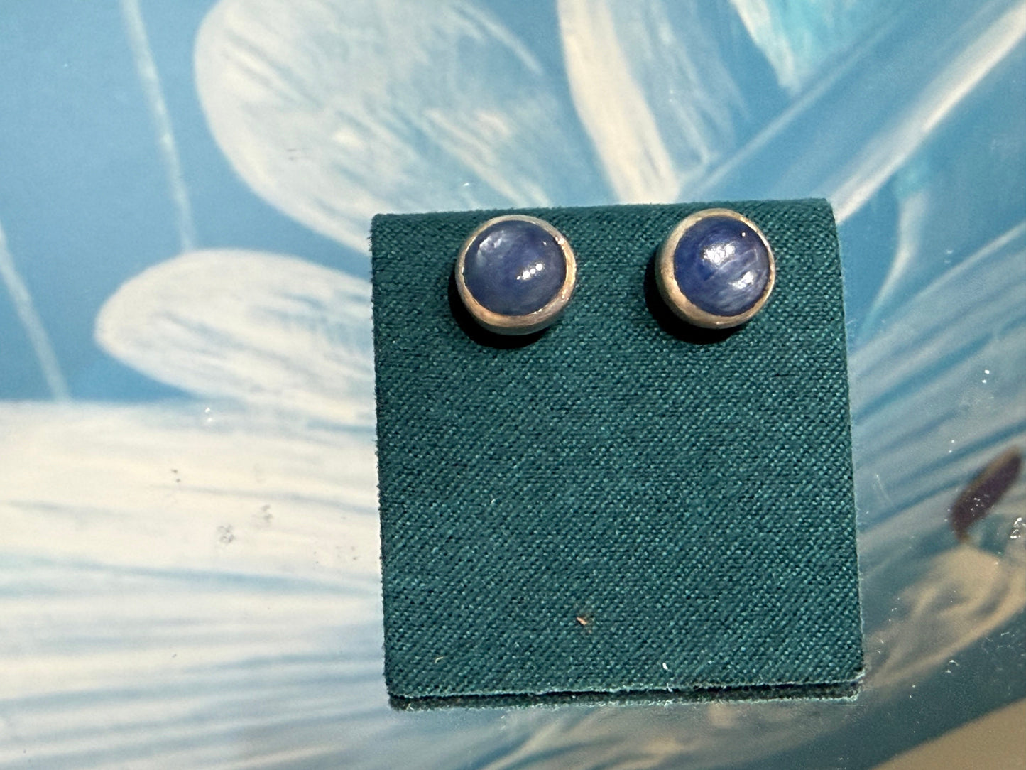 Blue Kyanite 10mm Plain Round 925 Sterling Silver Stud Crystal Wellness
