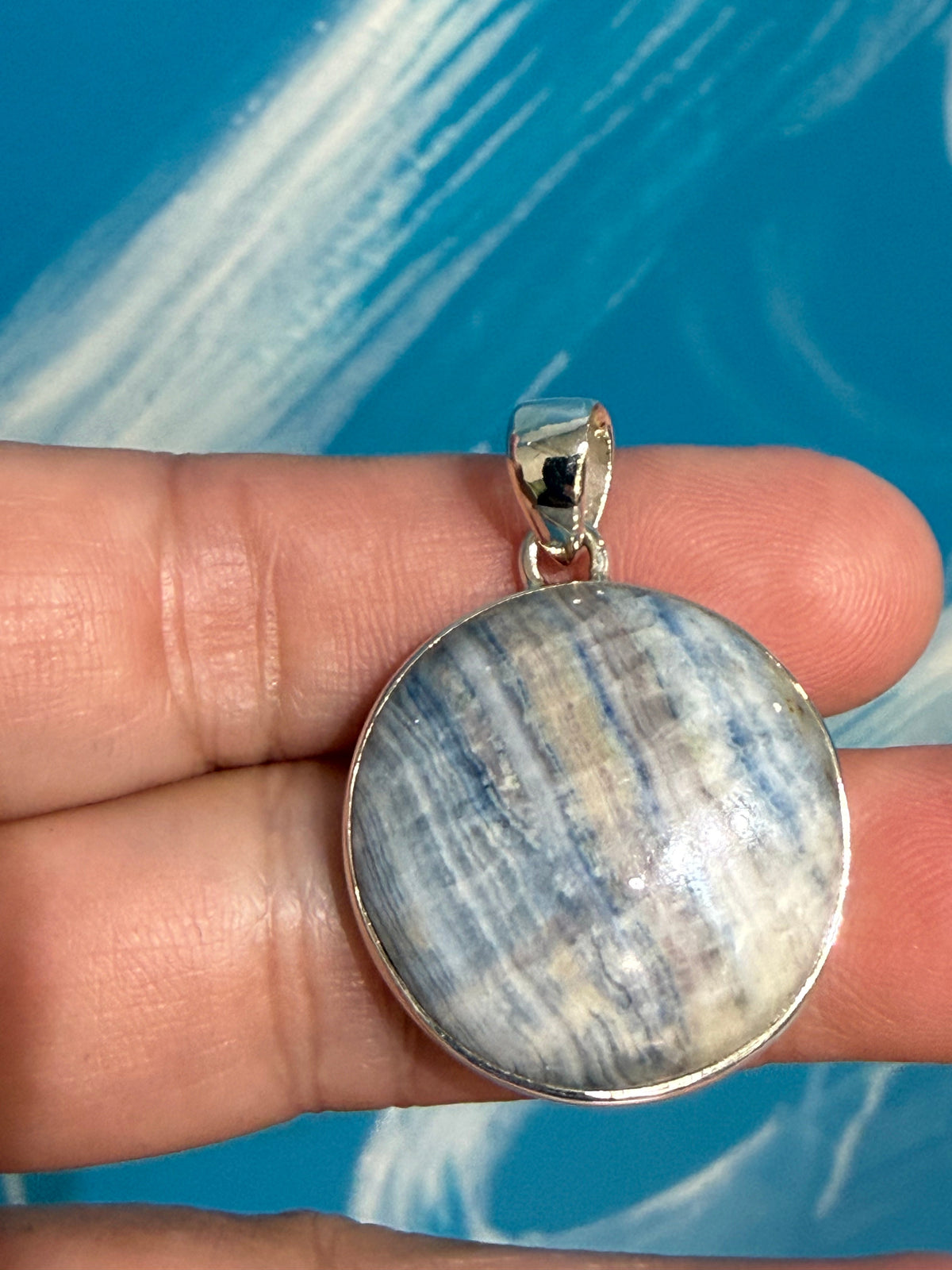 BLUE SCHEELITE PENDANT — “Stone of Intuition, Clarity & Spiritual Awakening”, 26mmx26mm Crystal Wellness