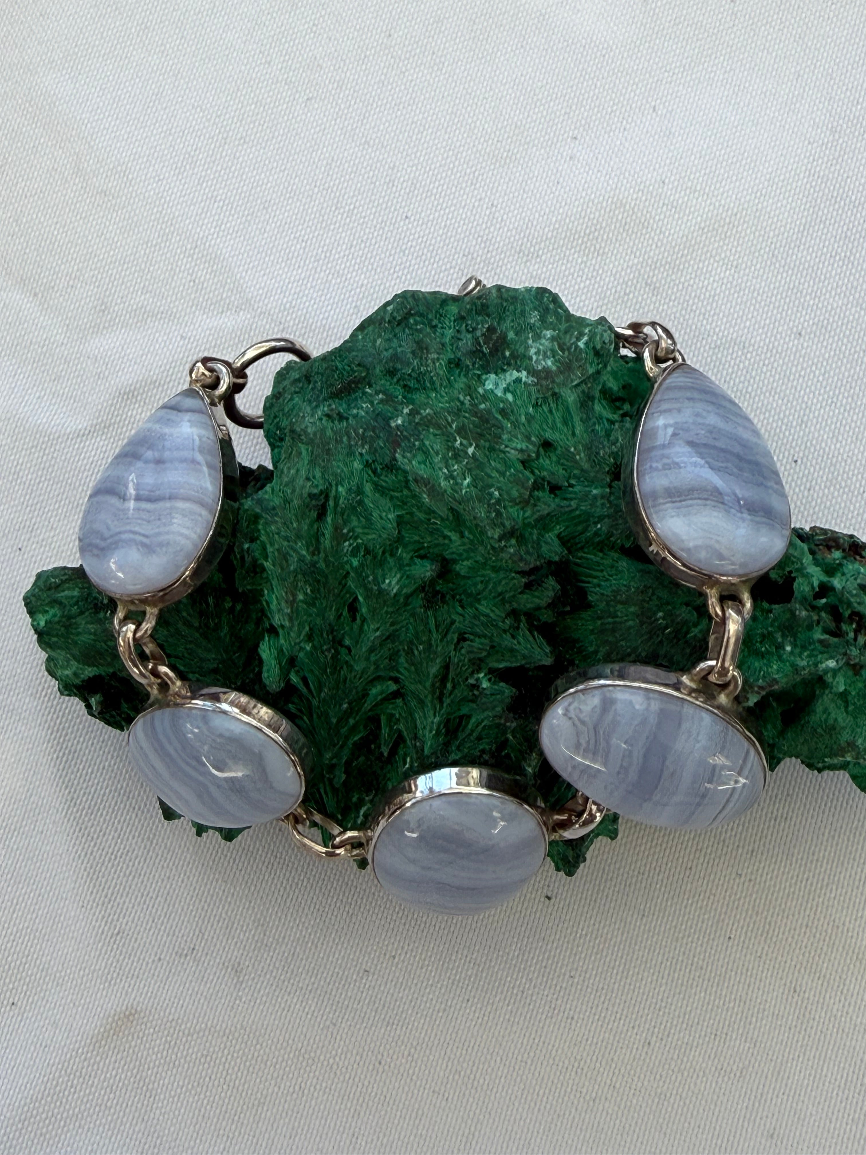 Blue Lace Agate Silver Bracelet – Whisper of Serenity 22cm Crystal Wellness
