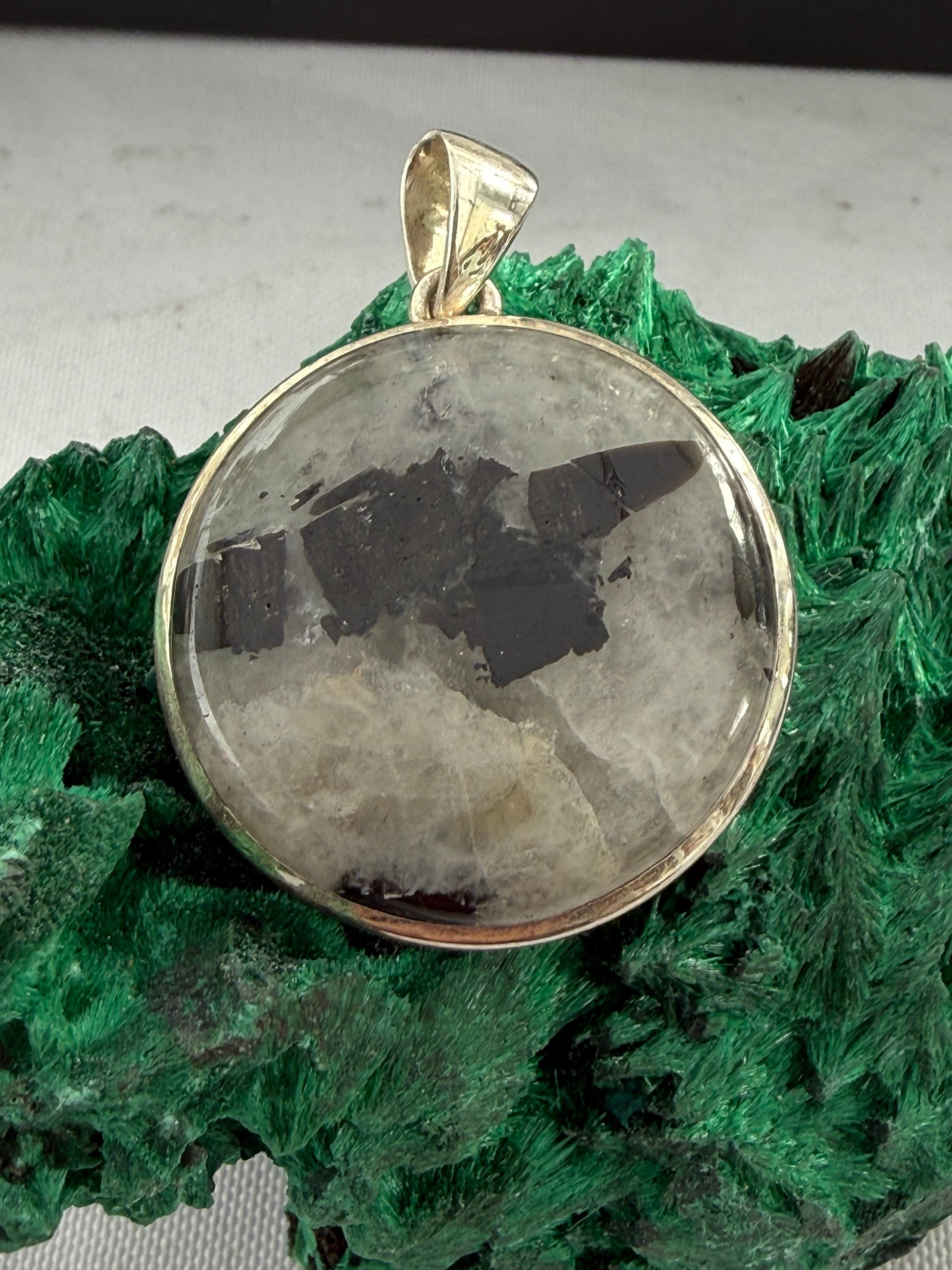Black Tourmaline in Quartz Silver Pendant Crystal Wellness
