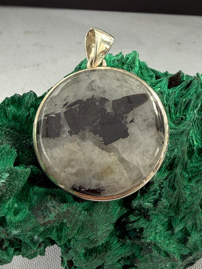 Black Tourmaline in Quartz Silver Pendant Crystal Wellness