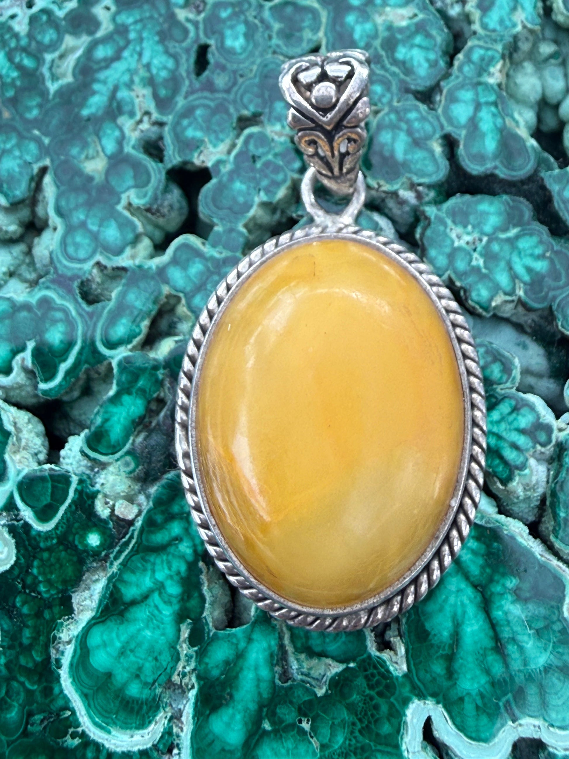 Butterscotch Amber Silver Pendant 23mmx18mm Crystal Wellness