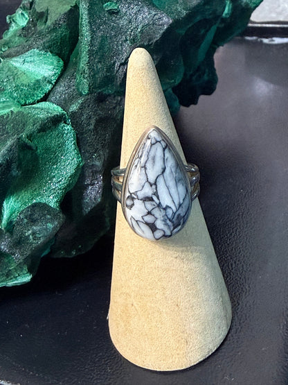 Snowy Serenity Pinolith Ring – Size 6 Crystal Wellness