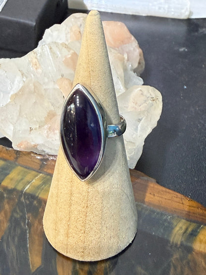 High Grade Amethyst Silver Ring, size 6.75 Crystal Wellness