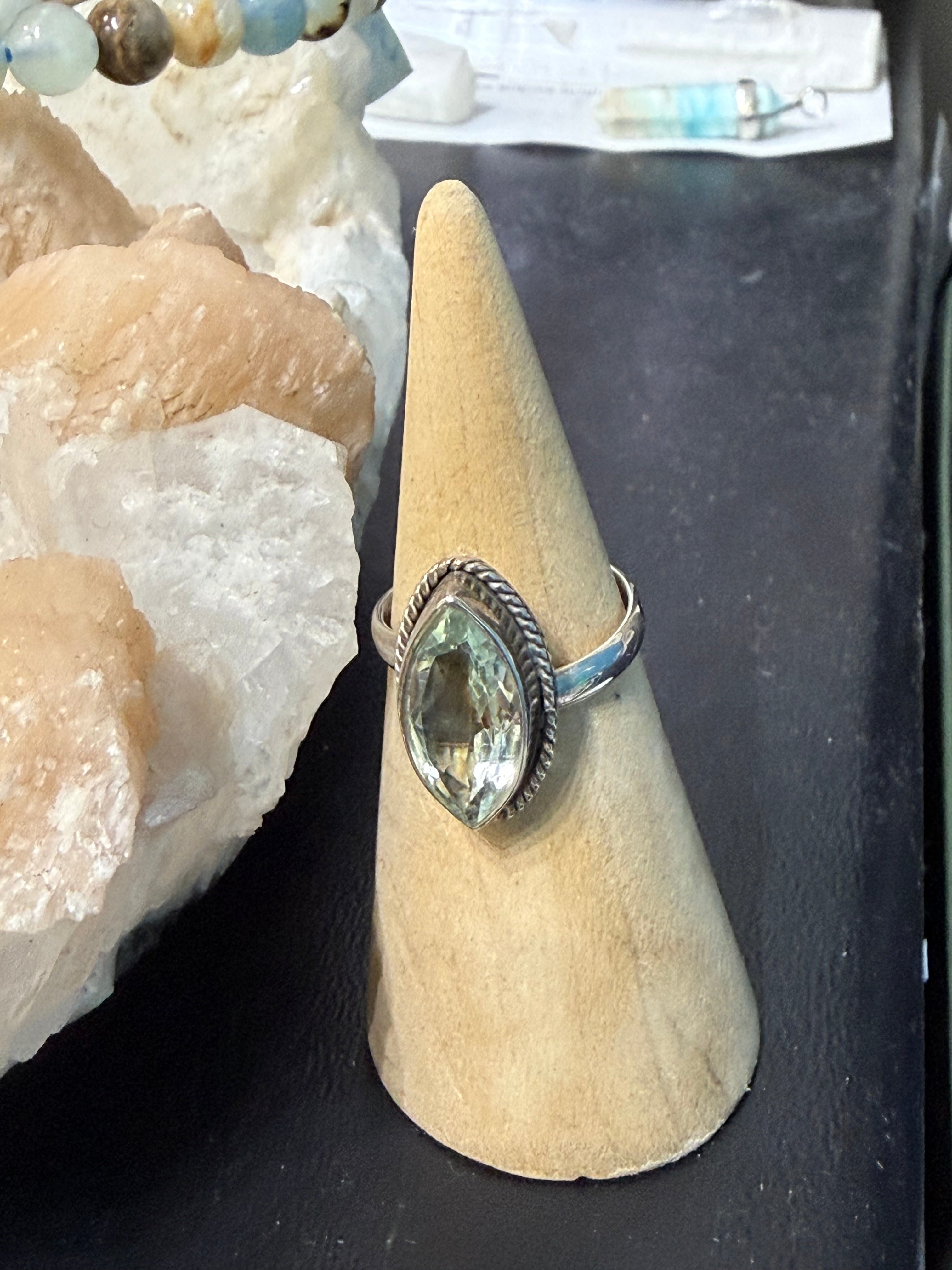 Prasiolite Ring, size 7 adjustable – The Stone of Heart Wisdom & Divine Clarity Crystal Wellness
