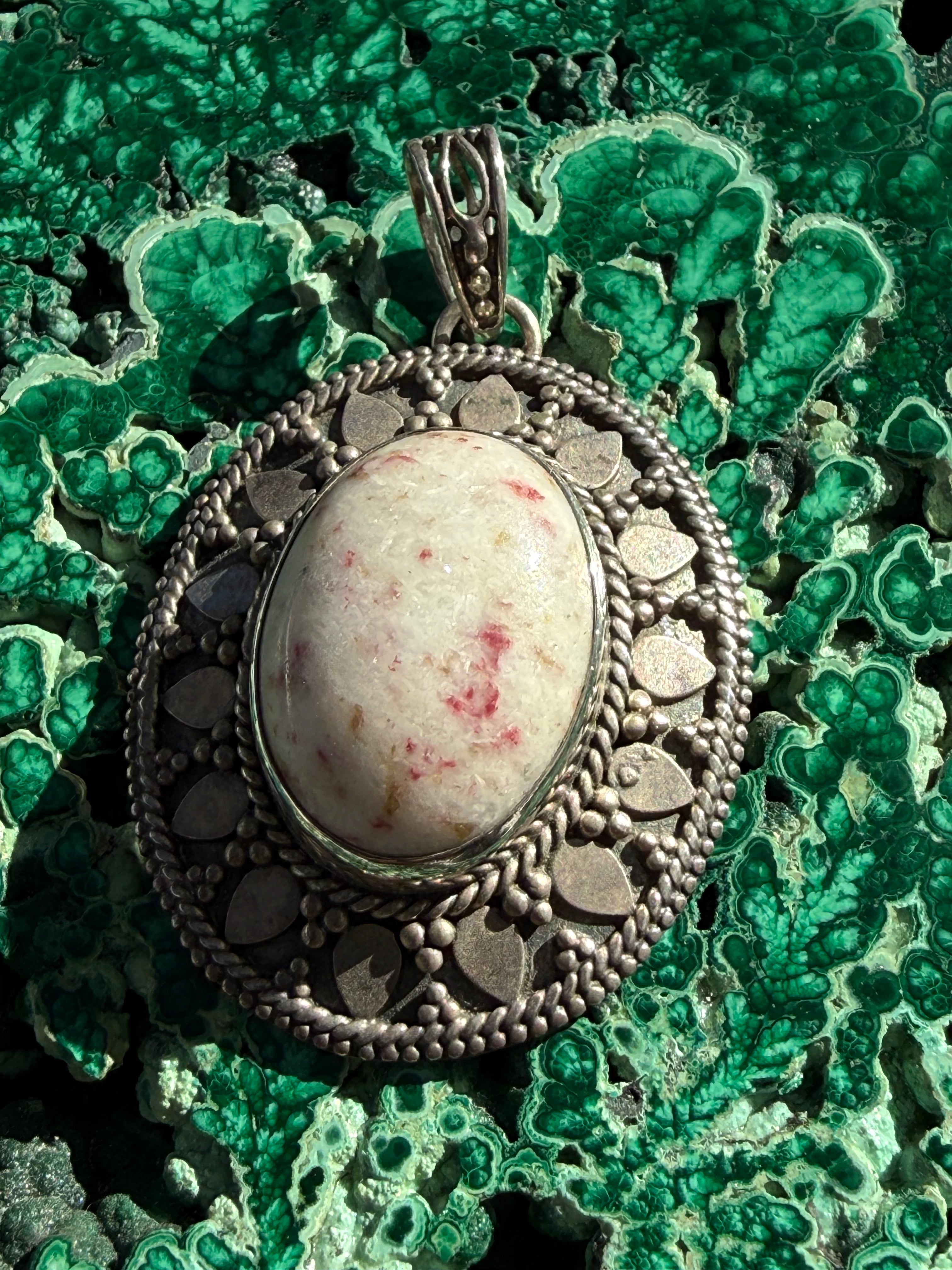 Cinnabar Silver Pendant 25mmx25mm Crystal Wellness