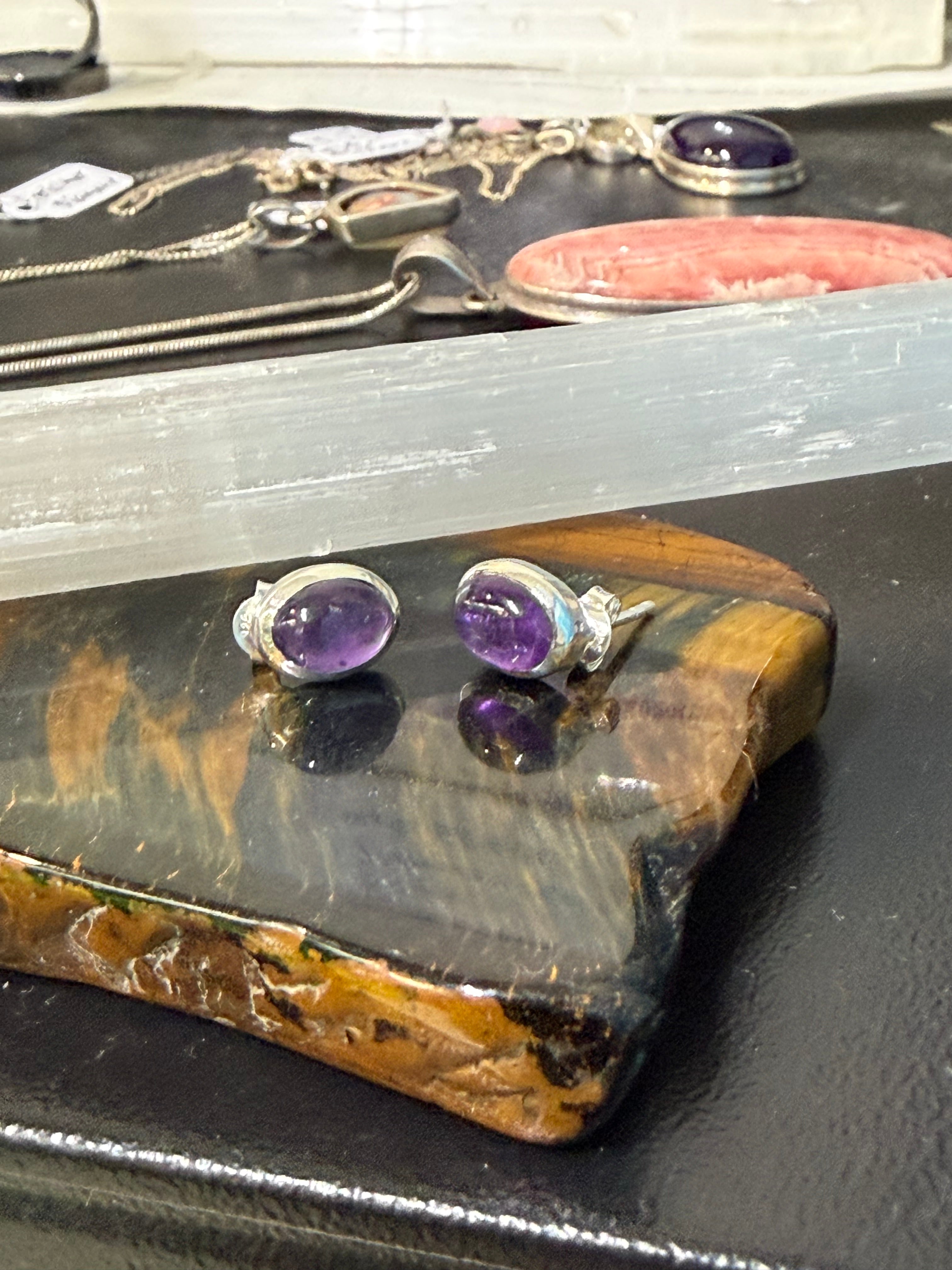 Amethyst Stud Earrings — Quiet Wisdom & Inner Peace Crystal Wellness