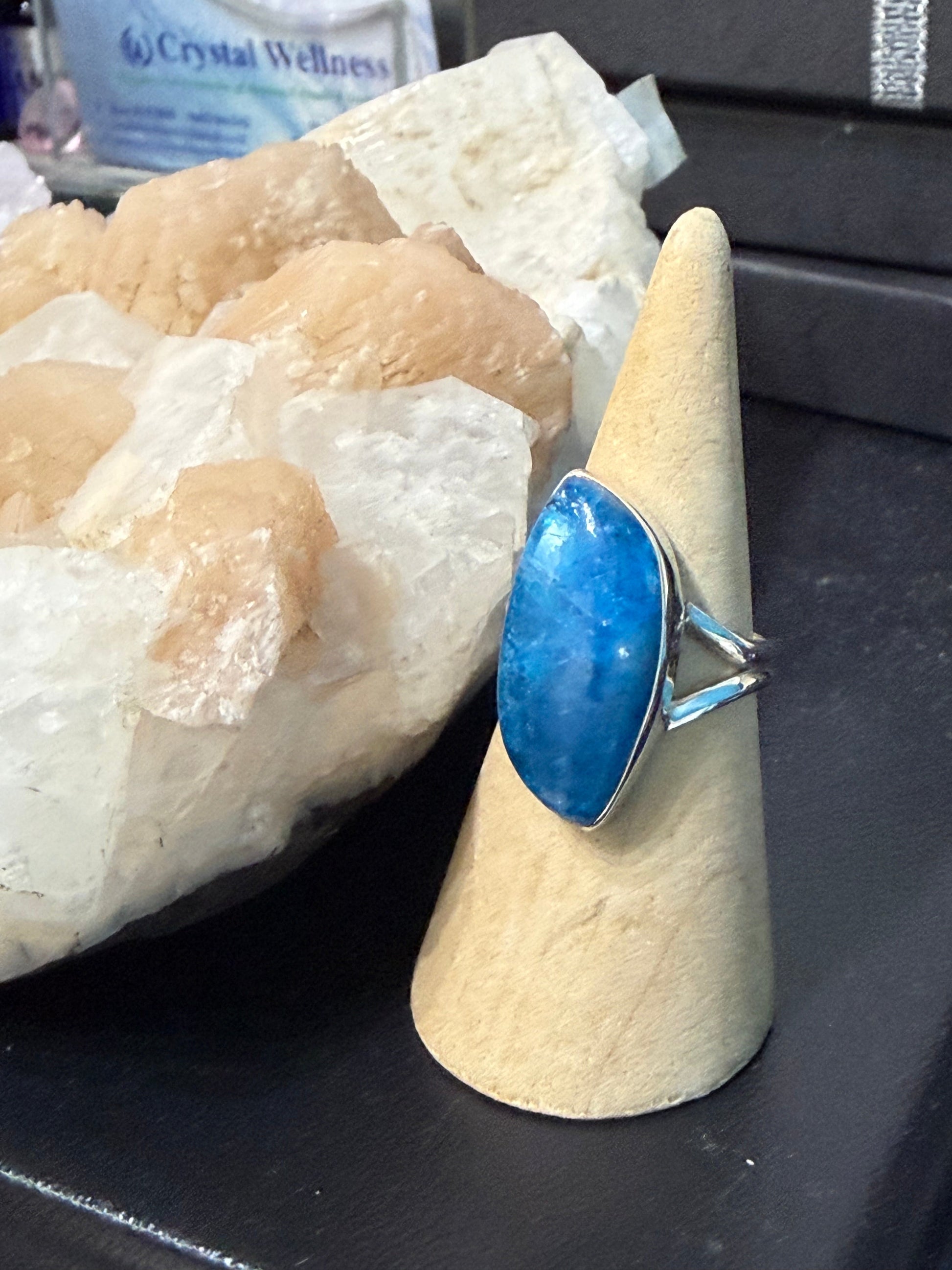 Neon Blue Apatite Ring, size 9  – Inspiration, Clarity & Manifestation Crystal Wellness