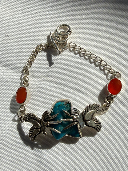 Kingsman Turquoise & Carnelian Sterling Silver Bracelet – Courage, Vitality & Authentic Expression, 20cm Crystal Wellness