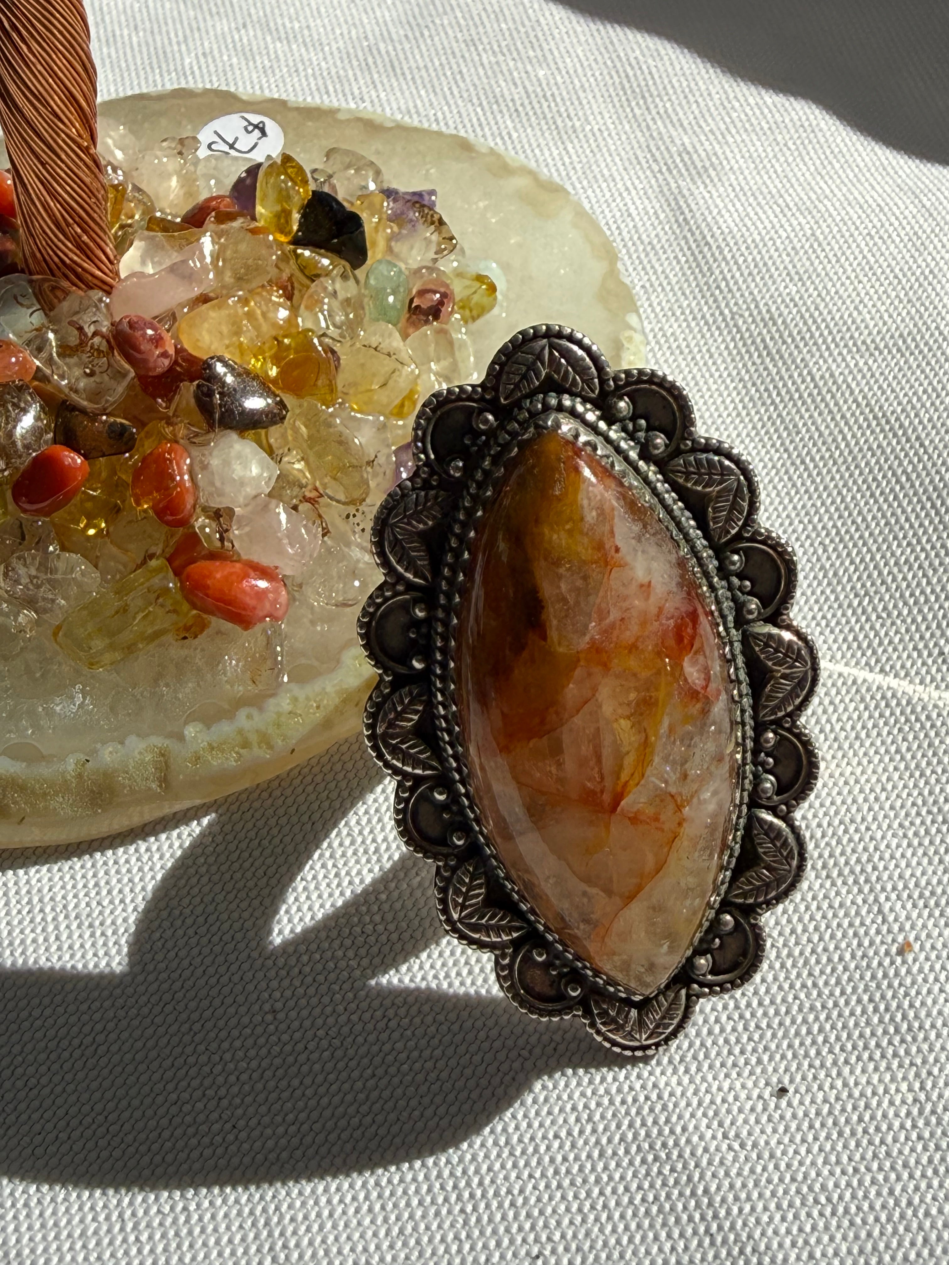 Fire Quartz (Hematoid Quartz) Ring, size 8.5| Grounding • Courage • Focus Crystal Wellness