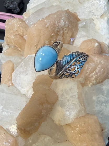 Larimar Ring – Ocean of Serenity, adjustable Size 7 Crystal Wellness
