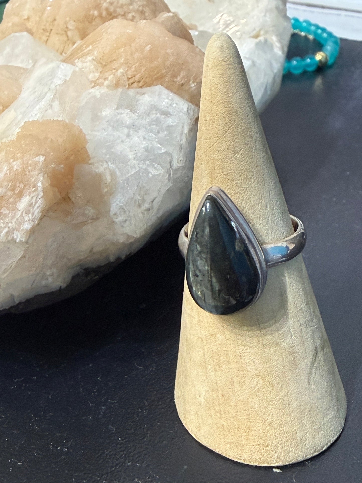 Labradorite Rin, size 8 – Stone of Magic & Inner Awakening Crystal Wellness