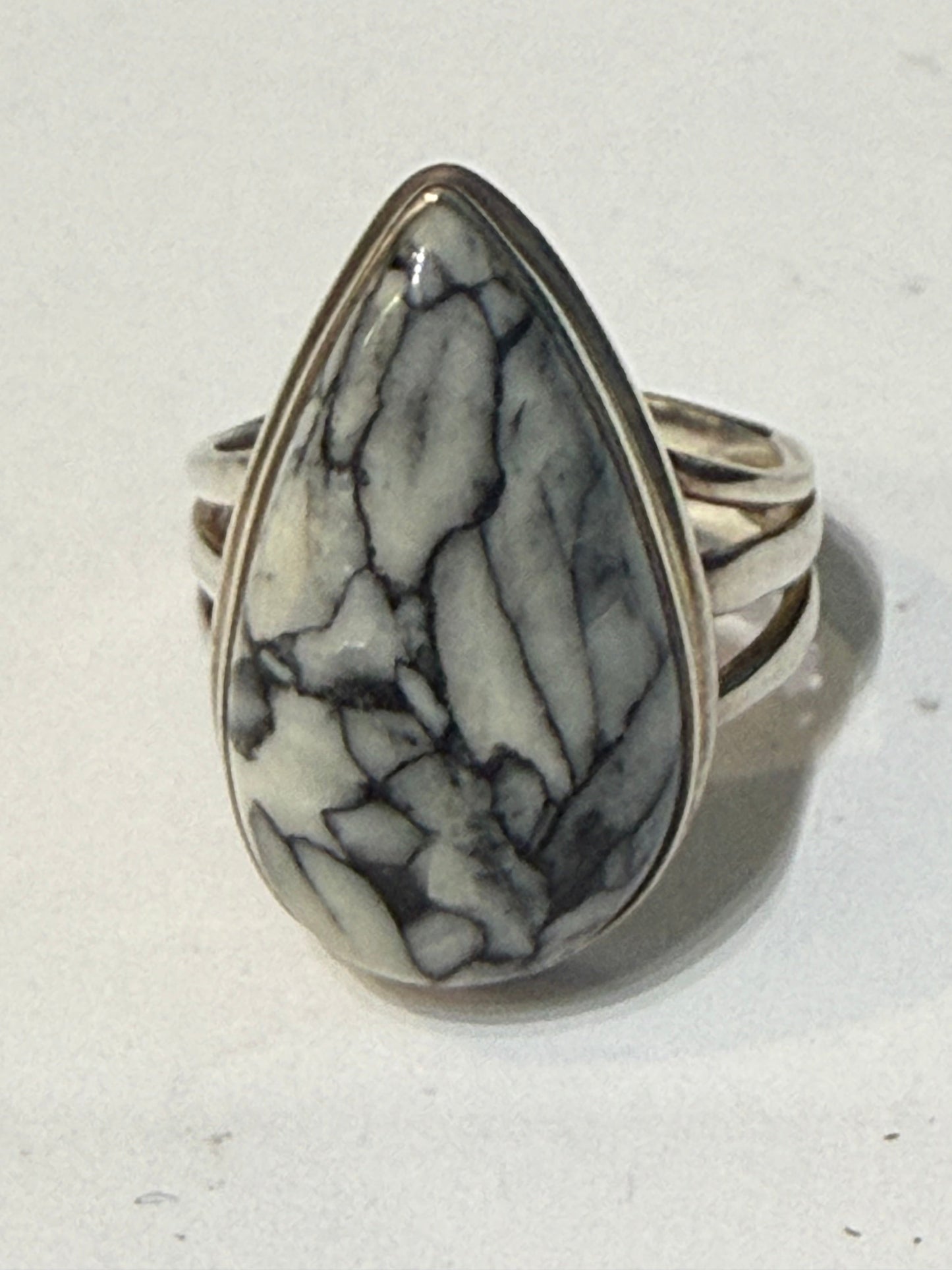 Snowy Serenity Pinolith Ring – Size 6 Crystal Wellness