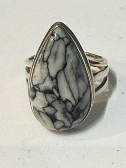Snowy Serenity Pinolith Ring – Size 6 Crystal Wellness