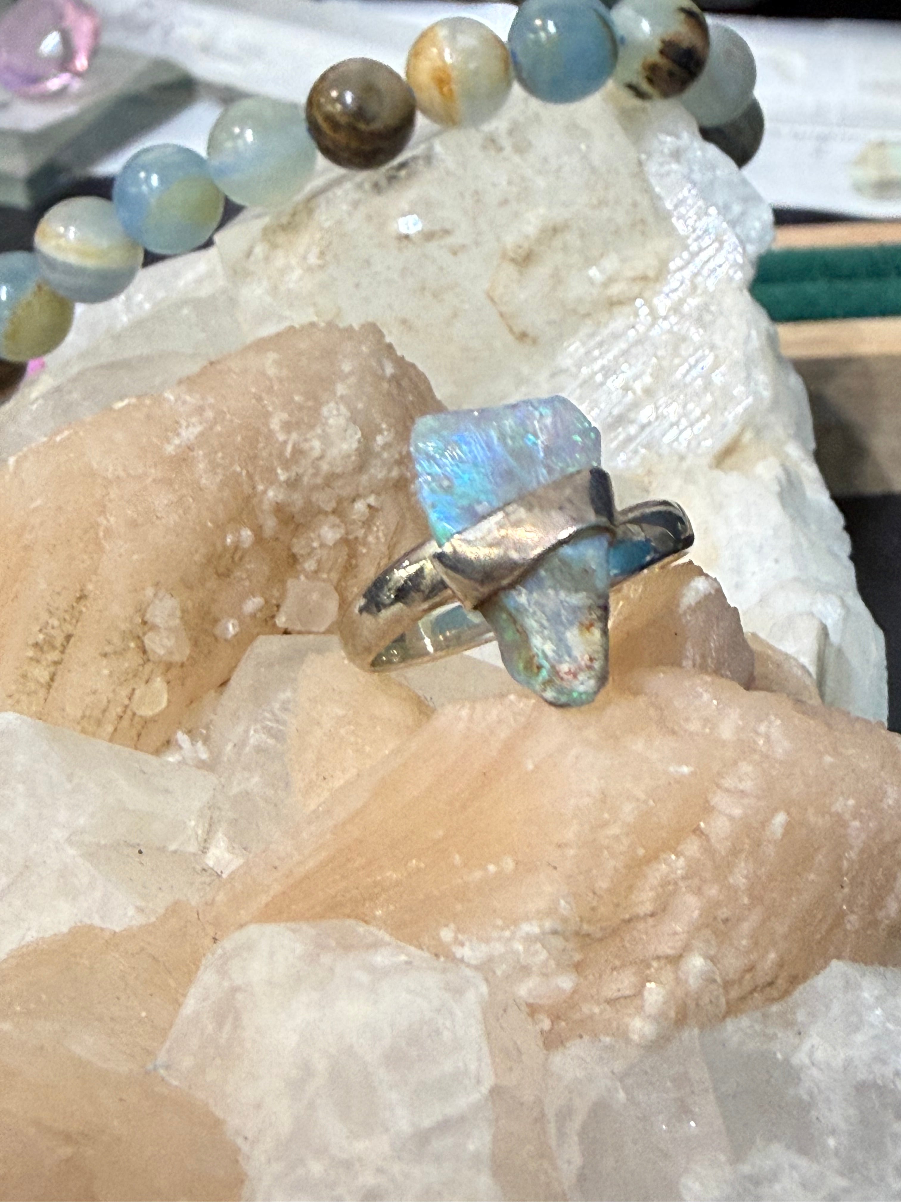 Raw Australian Opal Ring, adjustable size – Untamed Fire of the Earth Crystal Wellness