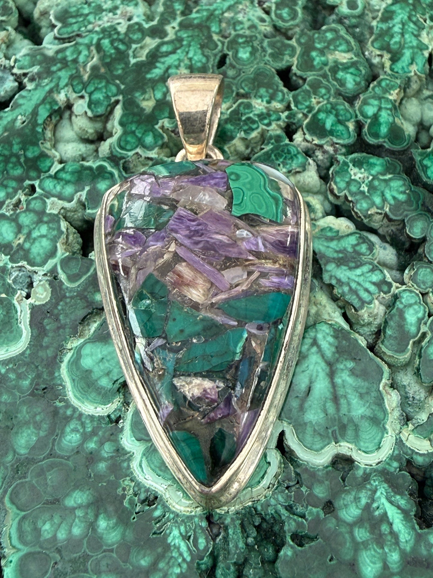 Charoite in Chrysocolla Silver Pendant 30mmx20mm Crystal Wellness
