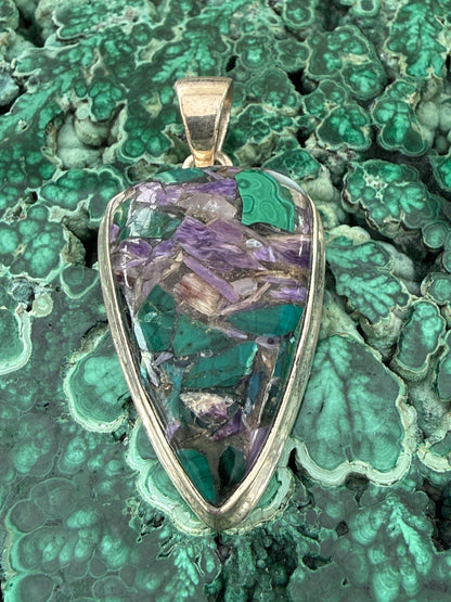 Charoite in Chrysocolla Silver Pendant 30mmx20mm Crystal Wellness