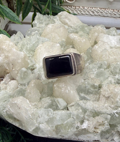 Black Onyx Men’s Silver Ring Crystal Wellness