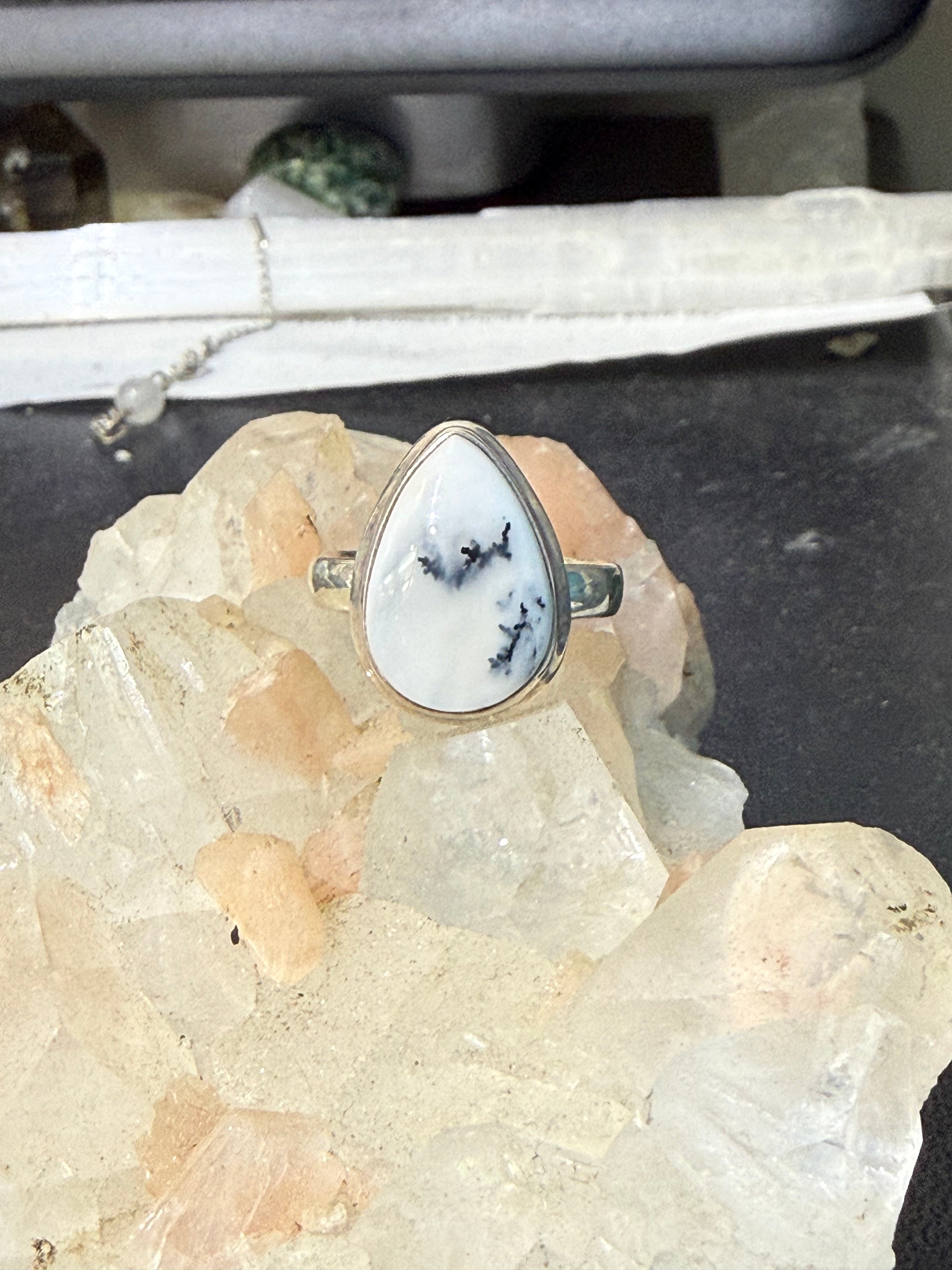 🤍 Dendritic Opal Ring — The Stone of Sacred Patterns & Inner Growth, size 8.75 Crystal Wellness