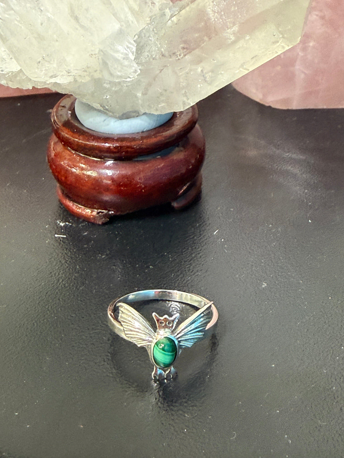 Malachite Bat Ring – Stone of Transformation & Protection, size 8.5 Crystal Wellness