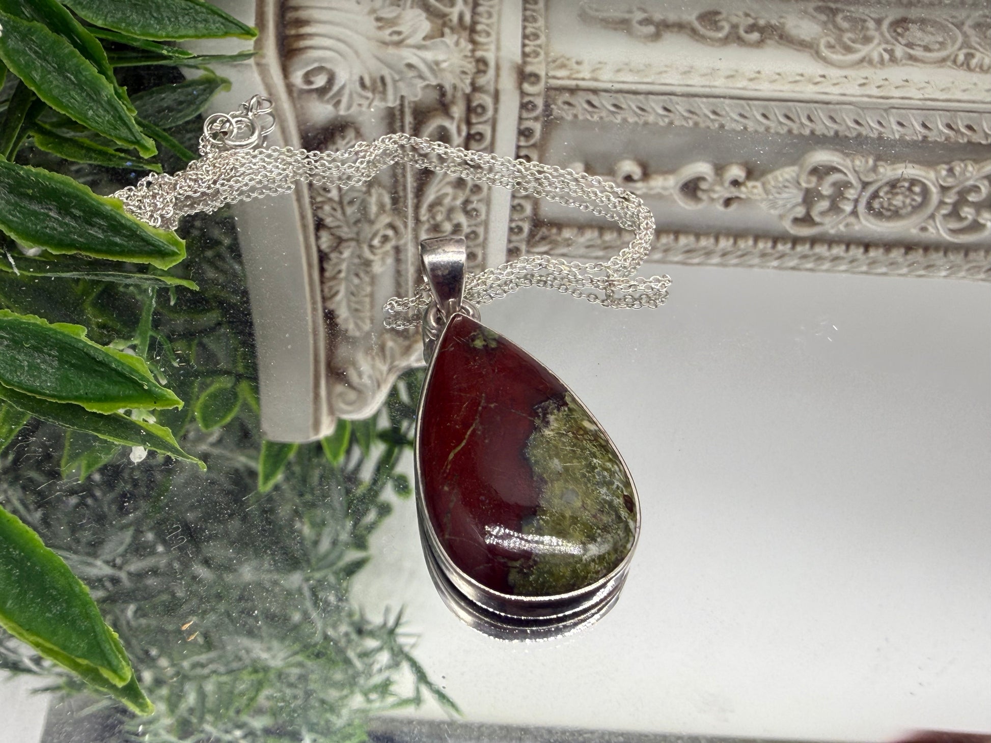 Dragon Blood Jasper Sterling Silver (92.5) Pendant – 29x16mm Crystal Wellness