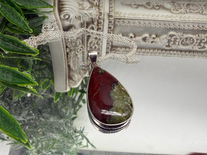 Dragon Blood Jasper Sterling Silver (92.5) Pendant – 29x16mm Crystal Wellness