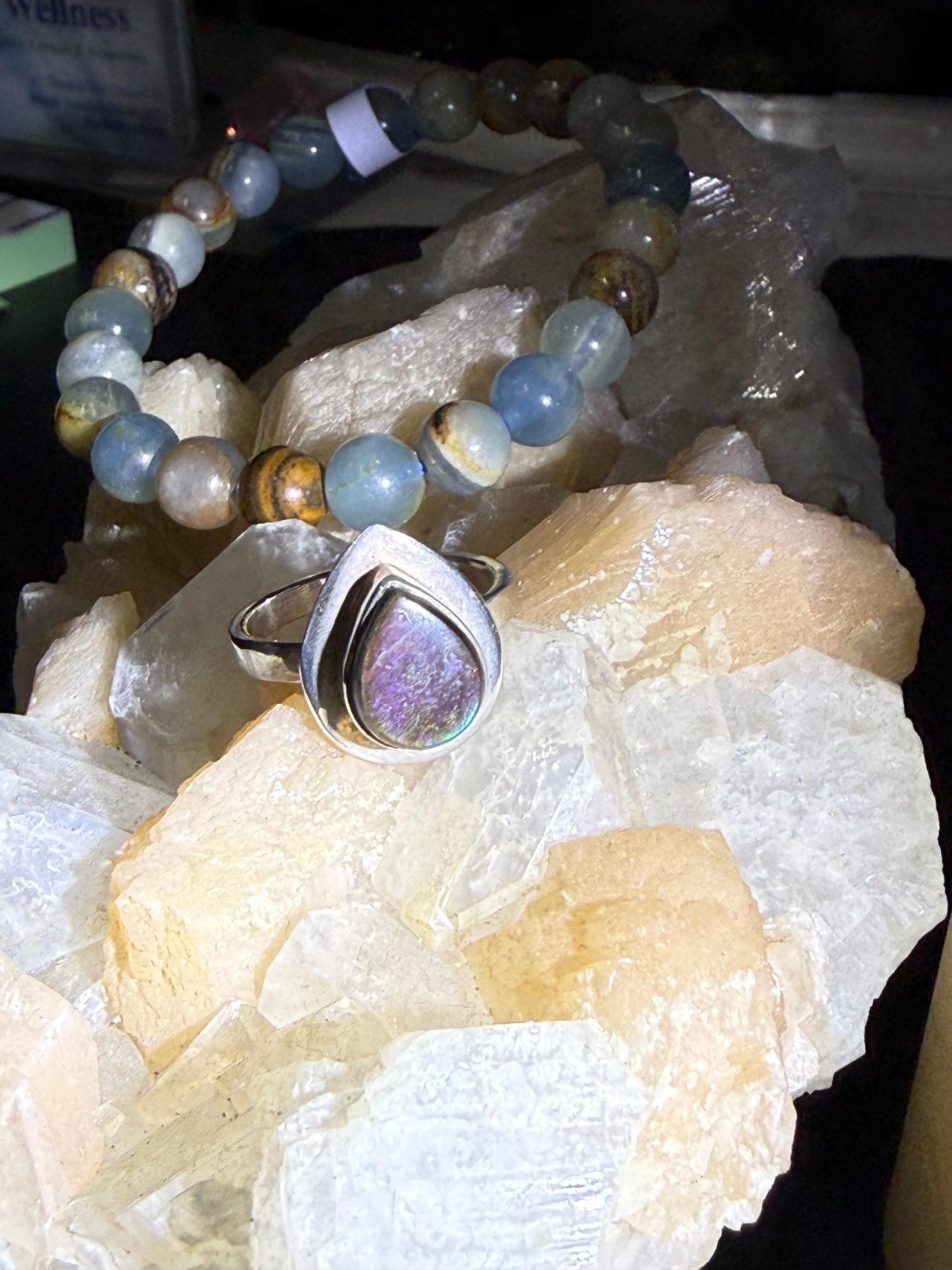 🌈 Canadian Ammolite 925 Sterling Silver Ring – Size 7.5| Stone of Transformation, Prosperity & Ancient Earth Energy Crystal Wellness