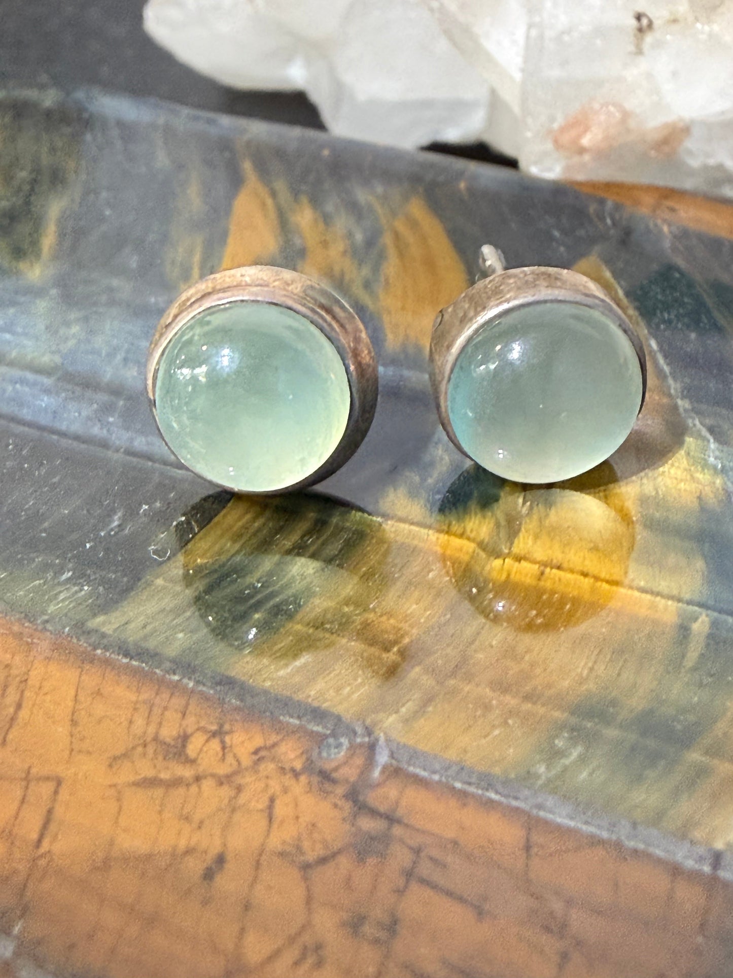 Prehnite Stud Earrings – Inner Peace, Intuition & Heart Healing, 10mmx10mm Crystal Wellness