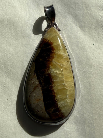 Ancient Earth Wisdom Septarian Sterling Silver Pendant 50x25mm Crystal Wellness
