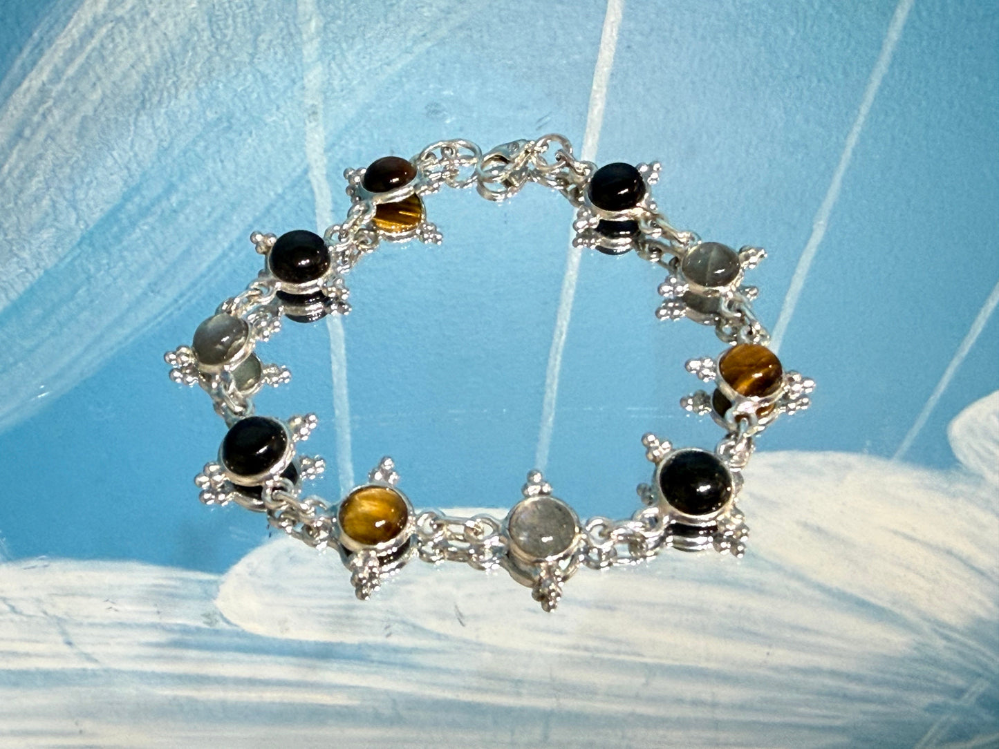 Black Onyx, Labradorite & Golden Tiger Eye Silver Bracelet, 29cm

Ground • Protect • Awaken Your Inner Power Crystal Wellness