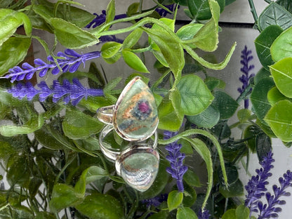 Ruby Fuchsite Silver Ring, size 8 adjustable Crystal Wellness