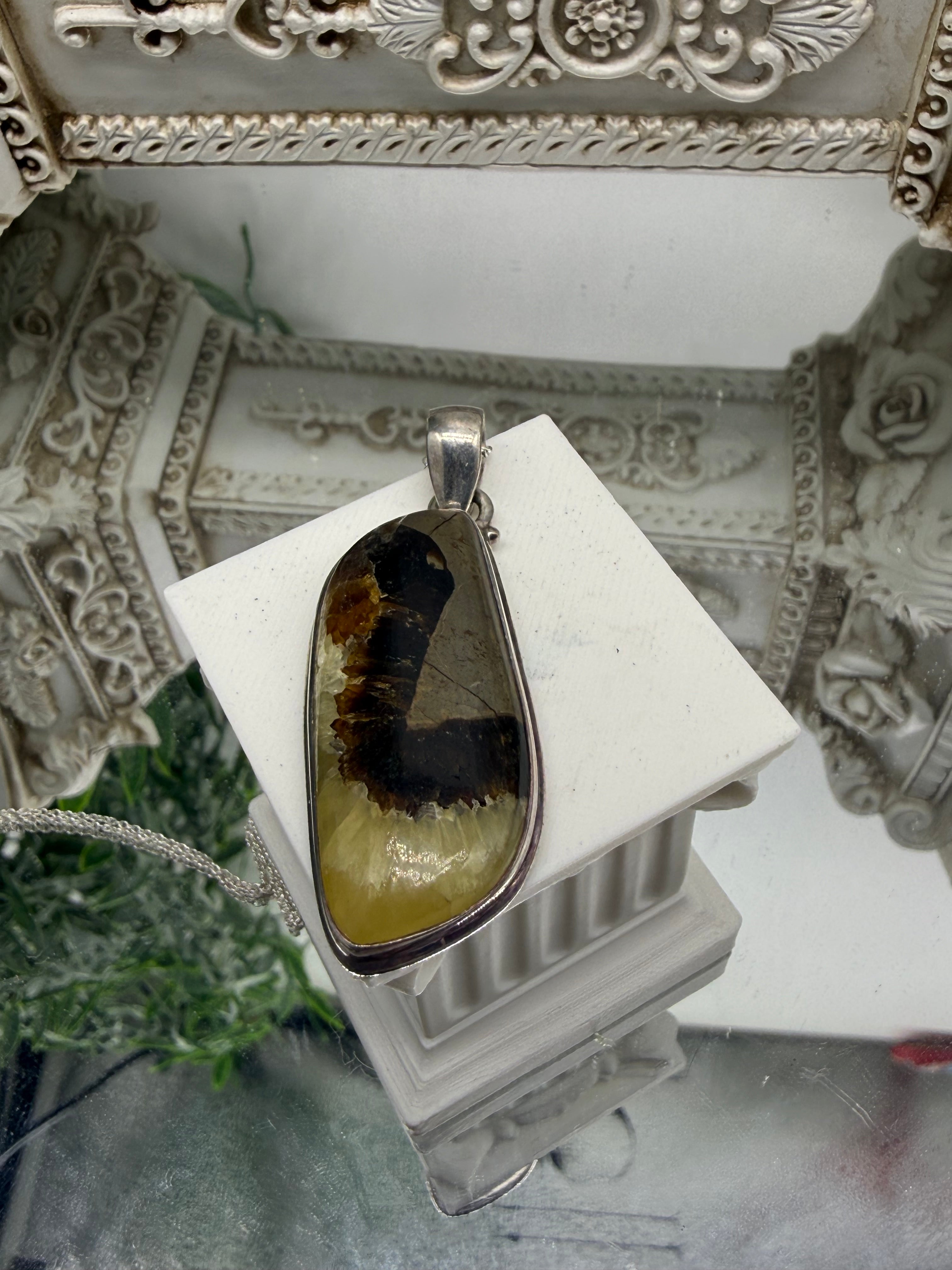 Septarian Sterling Silver (92.5) Pendant – 40x18mm Crystal Wellness
