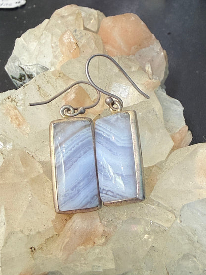 Blue Lace Agate Earrings – Peace, Calm & Gentle Communication, 21mmx11mm Crystal Wellness