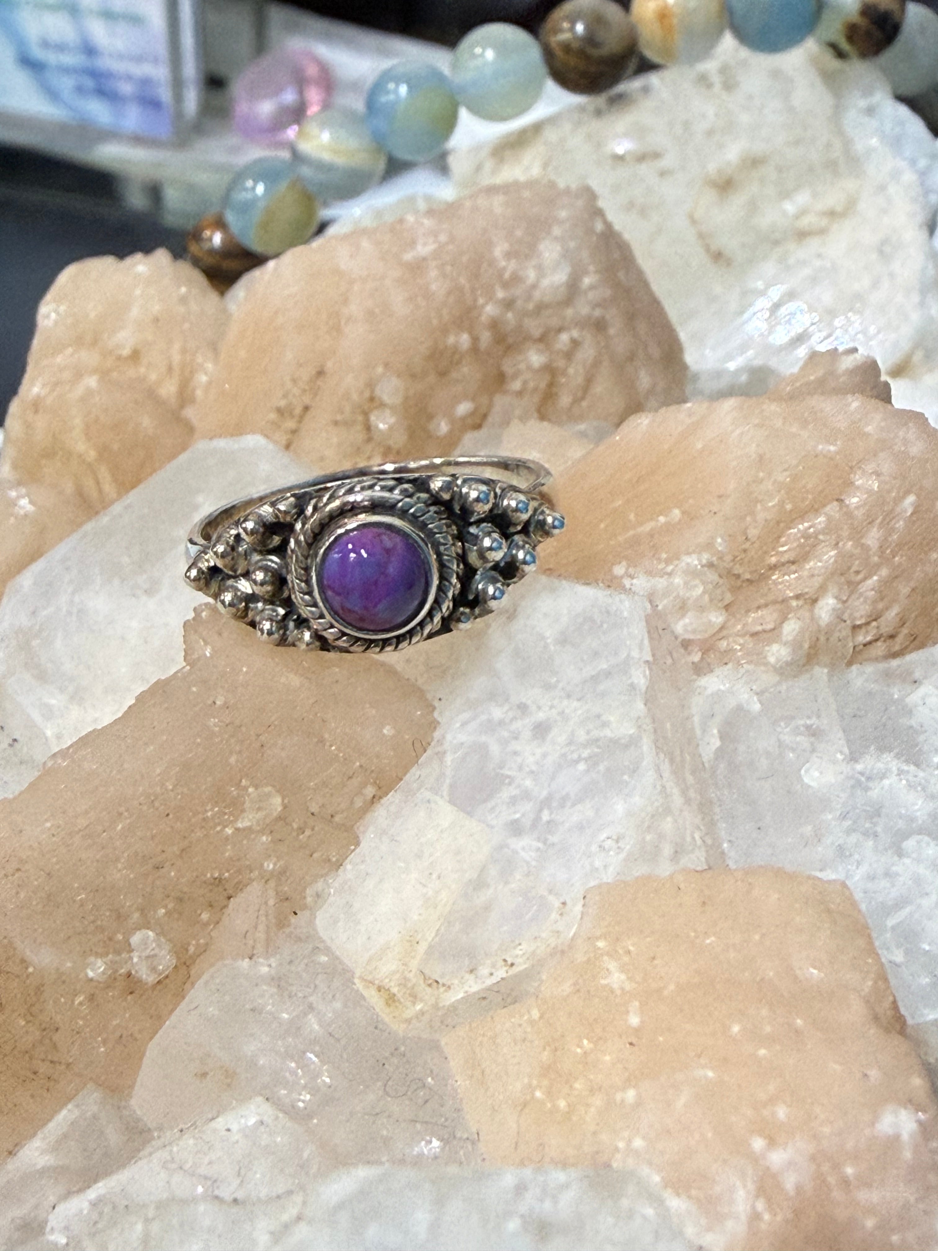 Purple Copper Turquoise Ring, size 7.5 – Sacred Harmony & Inner Wisdom Crystal Wellness