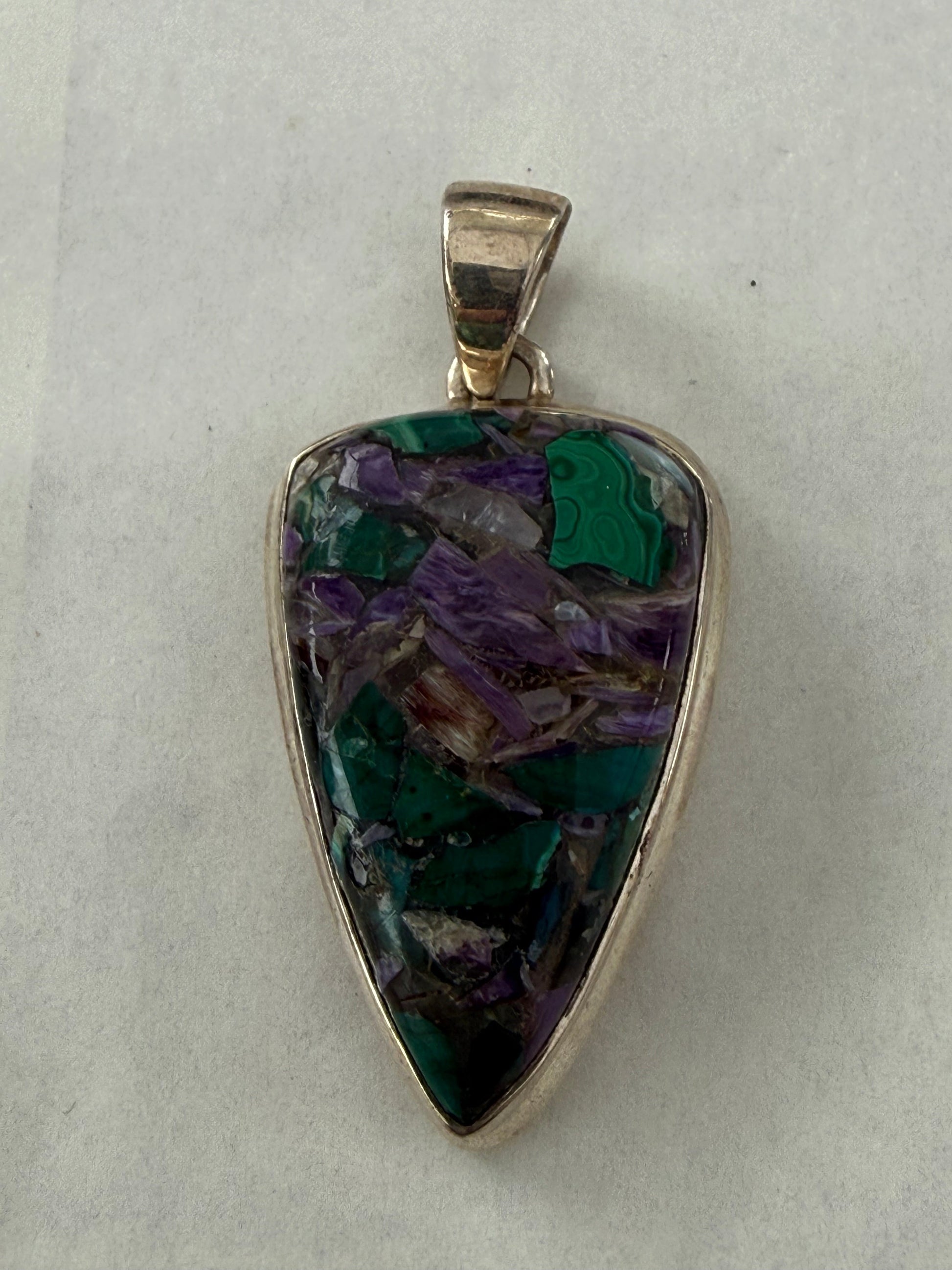 Charoite in Chrysocolla Silver Pendant 30mmx20mm Crystal Wellness