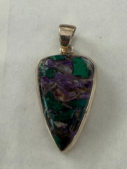 Charoite in Chrysocolla Silver Pendant 30mmx20mm Crystal Wellness