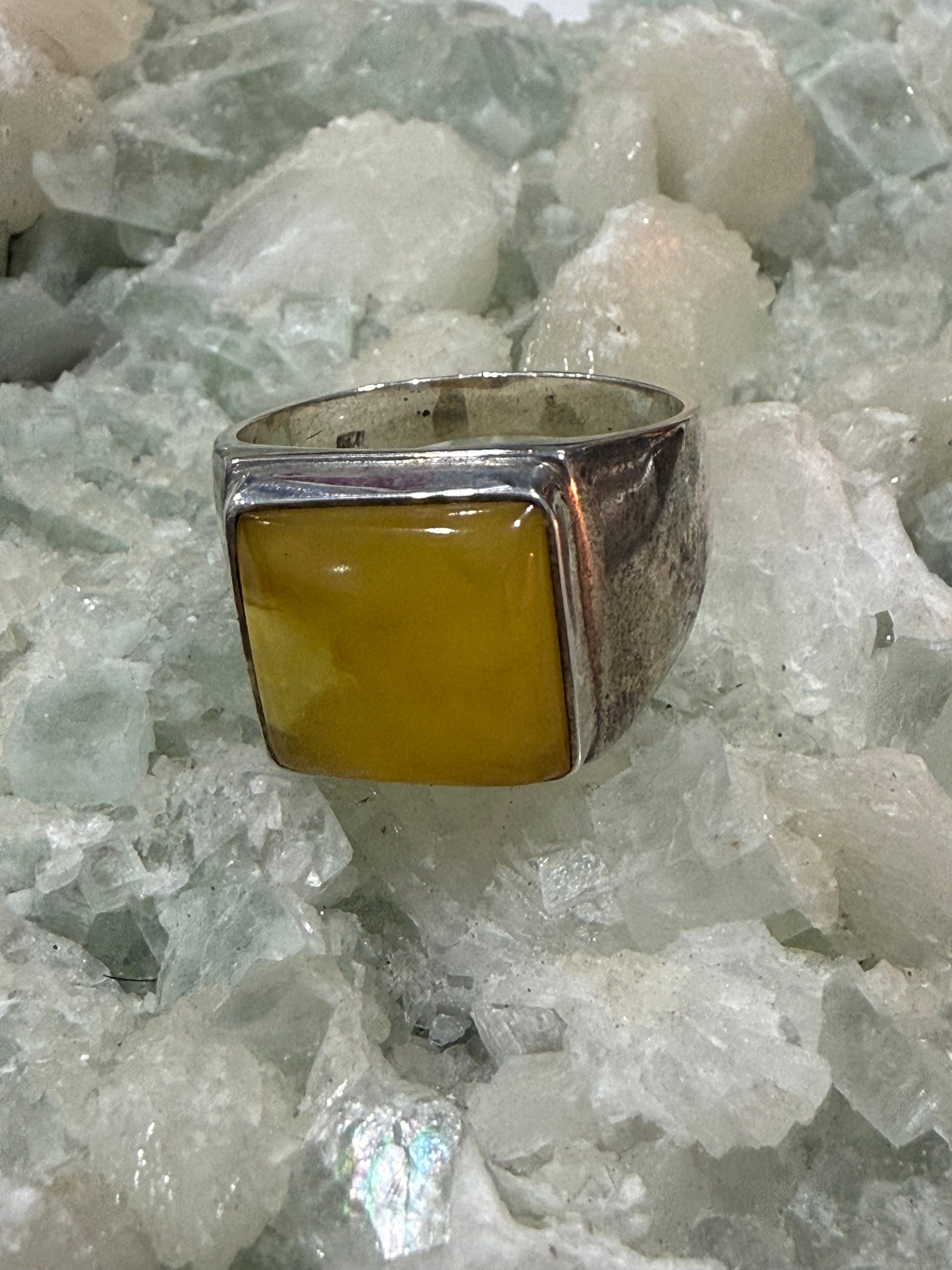 Butterscotch Amber Men’s Silver Ring – Size 11 Crystal Wellness