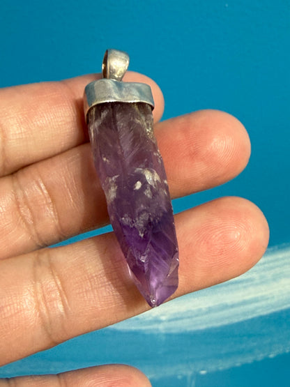 Amethyst Point Silver Pendant, 45mmx11mm Crystal Wellness