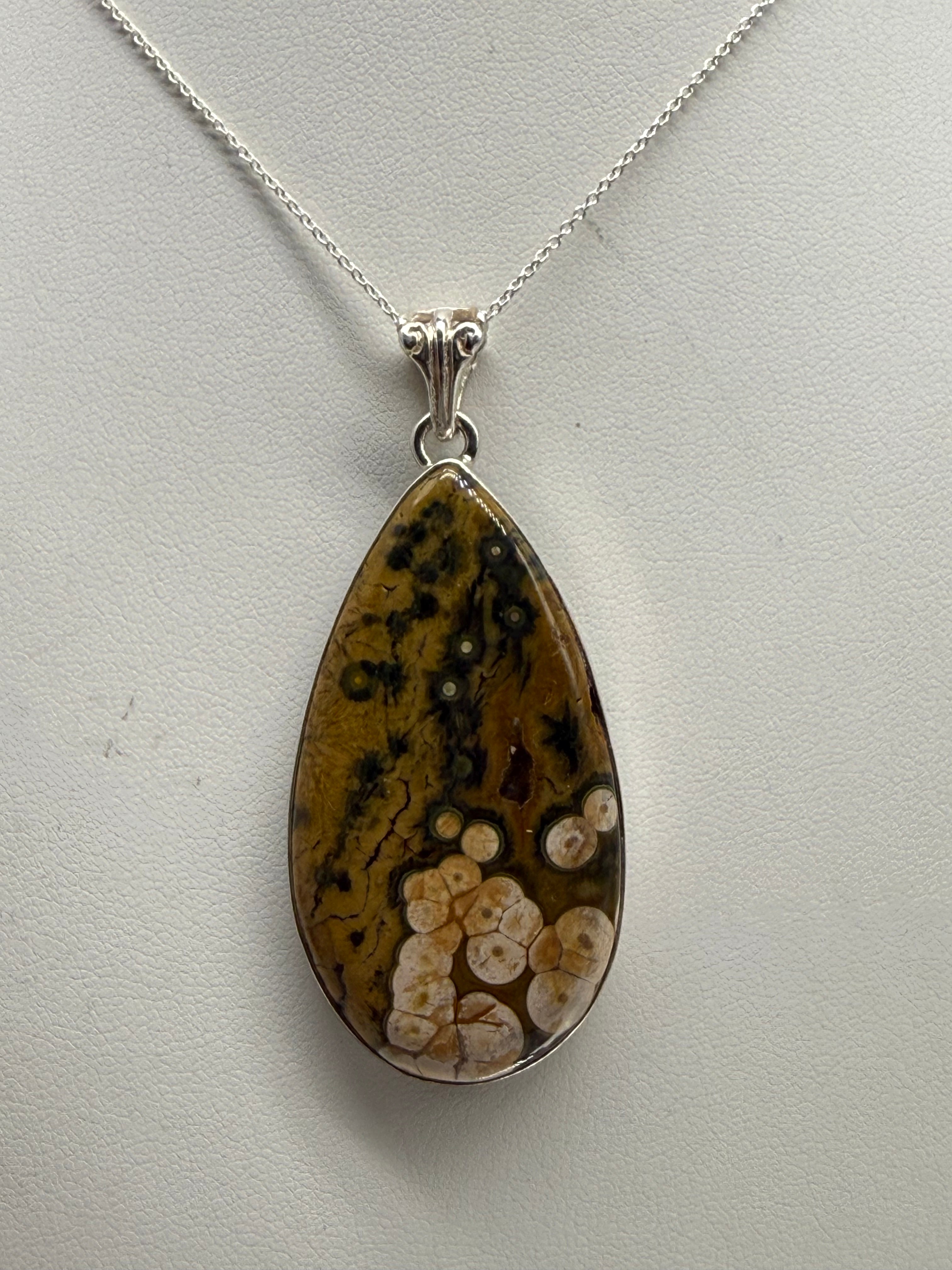 Ocean Jasper Sterling Silver Pendant - 47x25 mm Crystal Wellness