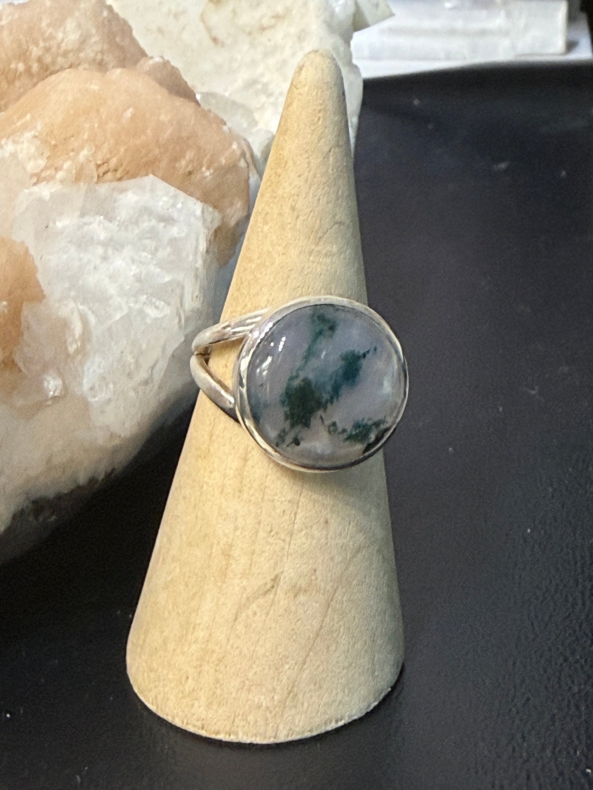 Moss Agate Sterling Silver Ring – Size 8 Crystal Wellness