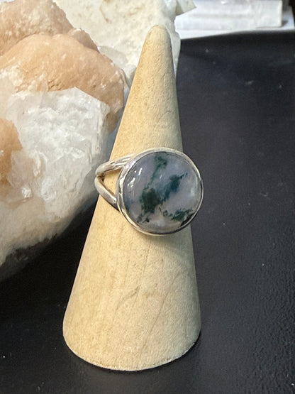 Moss Agate Sterling Silver Ring – Size 8 Crystal Wellness
