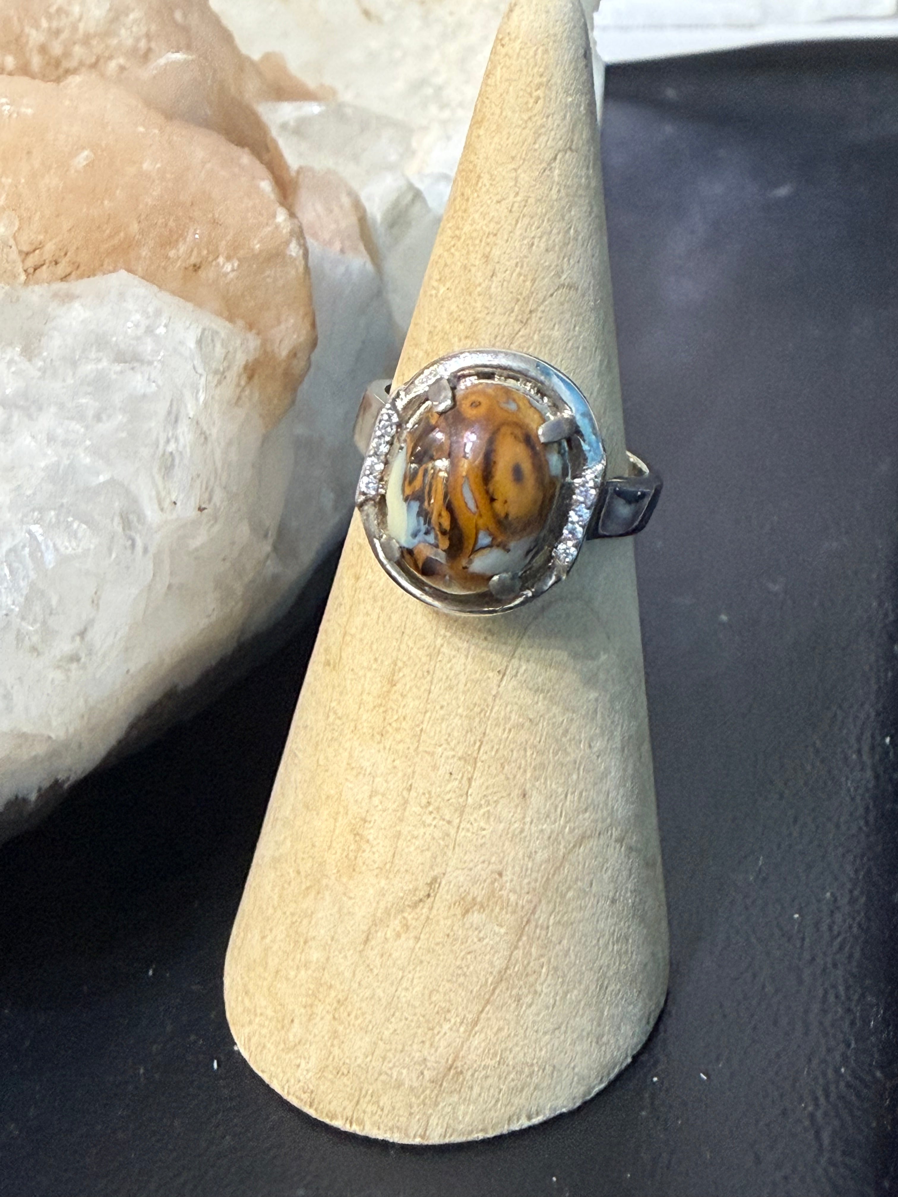 Boulder Opal with Zircon Ring Crystal Wellness