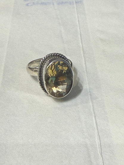 Citrine 925 Sterling Silver Ring Size 6 Adjustable Crystal Wellness