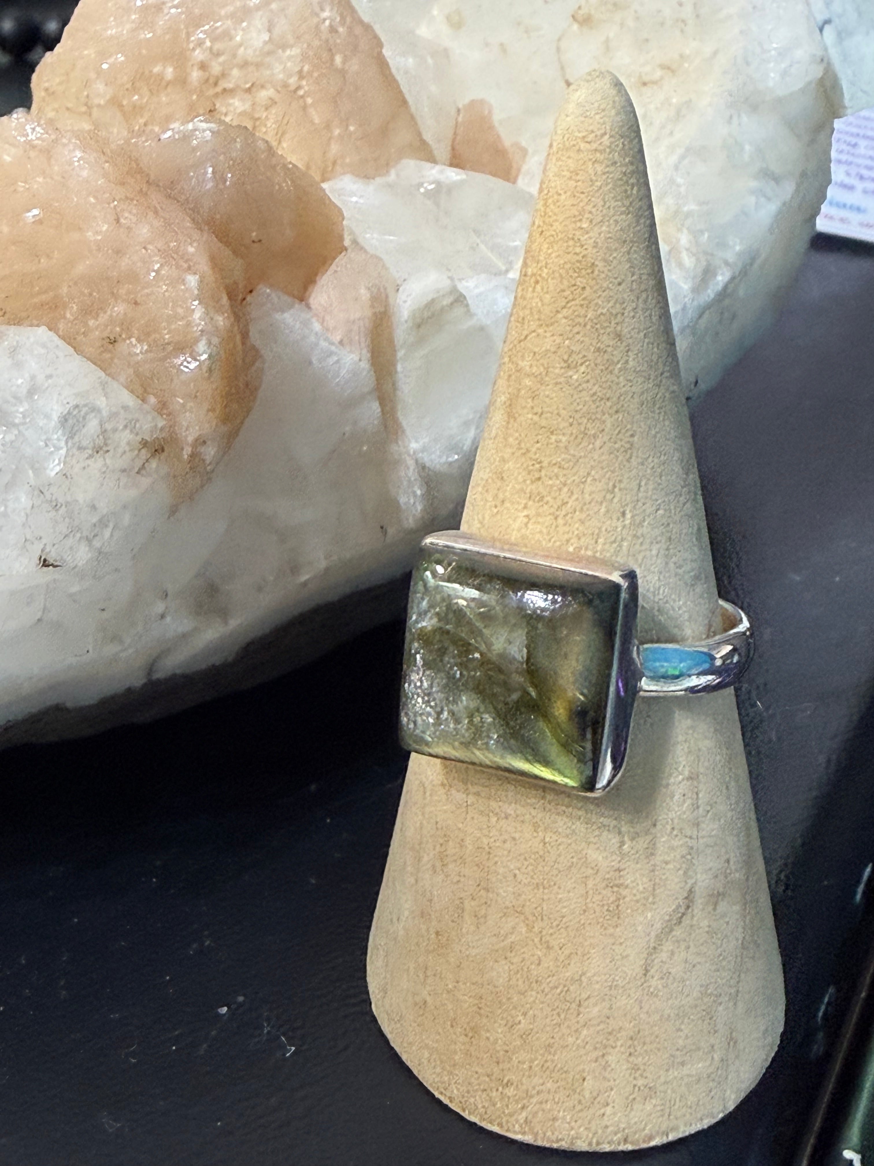 Mystic Labradorite Ring, size 10 — The Stone of Transformation & Inner Light Crystal Wellness