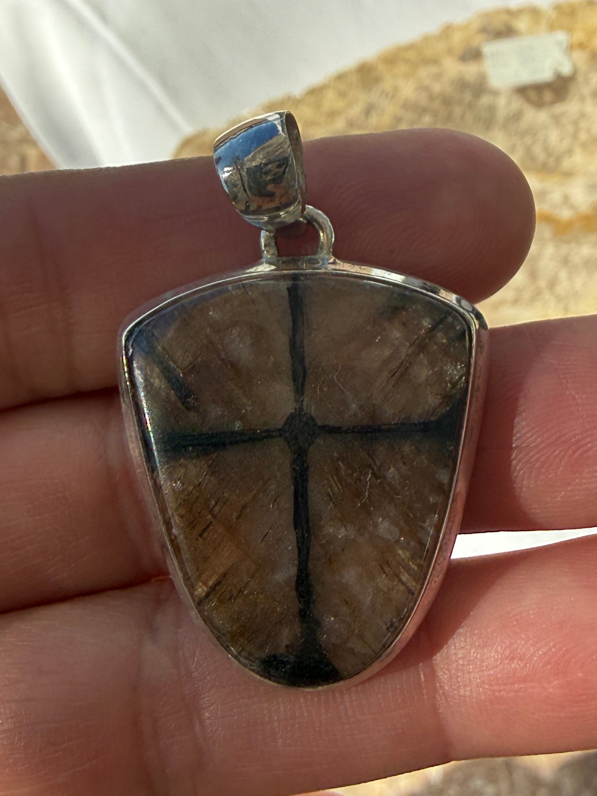 Chiastolite Pendant – Stone of Protection & Sacred Alignment, 32mmx26mm Crystal Wellness