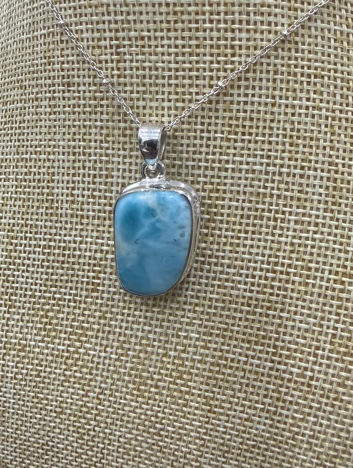 Larimar Sterling Silver (92.5) Pendant High Grade – 24x16 mm Crystal Wellness