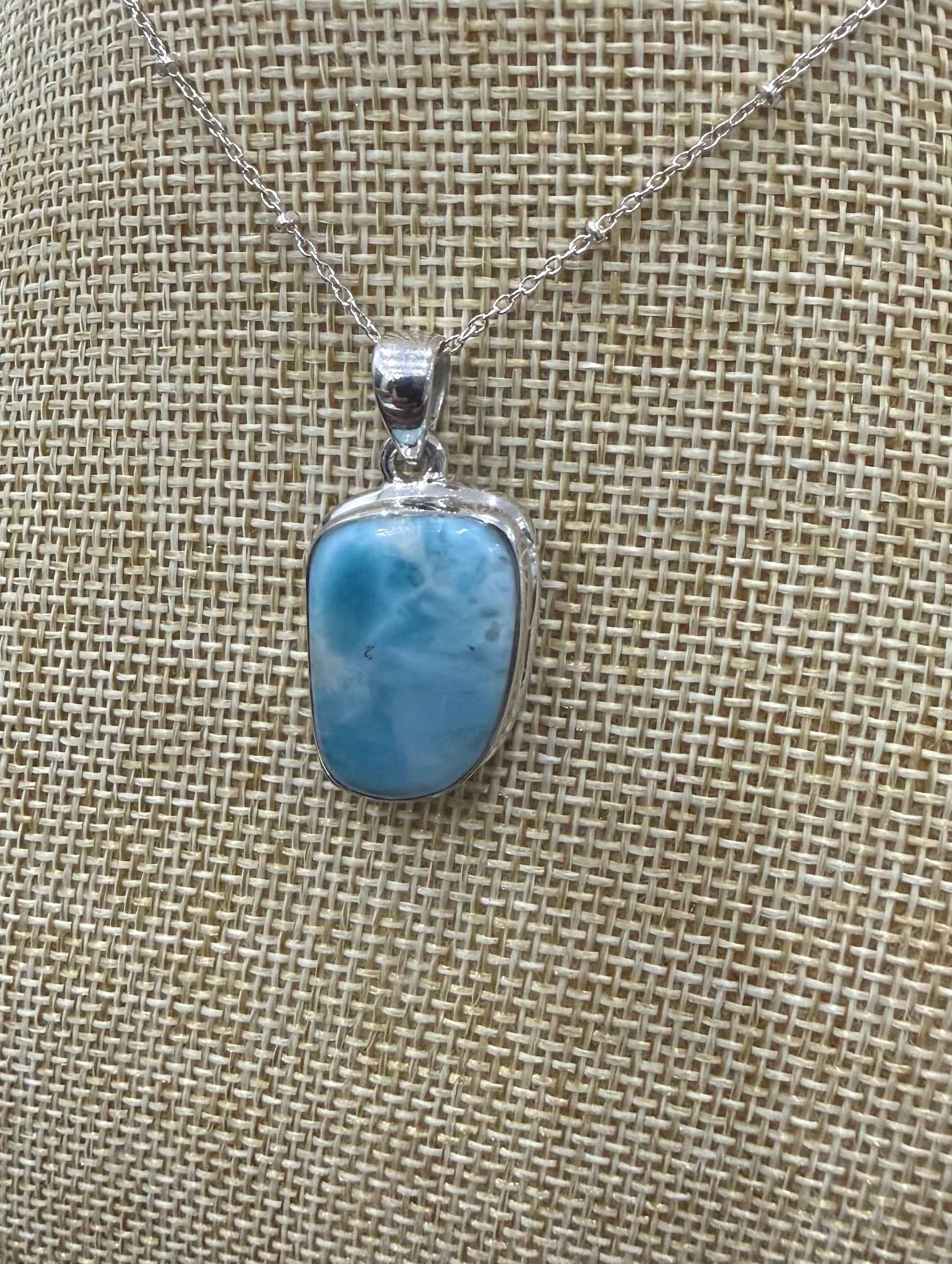 Larimar Sterling Silver (92.5) Pendant High Grade – 24x16 mm Crystal Wellness