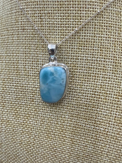 Larimar Sterling Silver (92.5) Pendant High Grade – 24x16 mm Crystal Wellness
