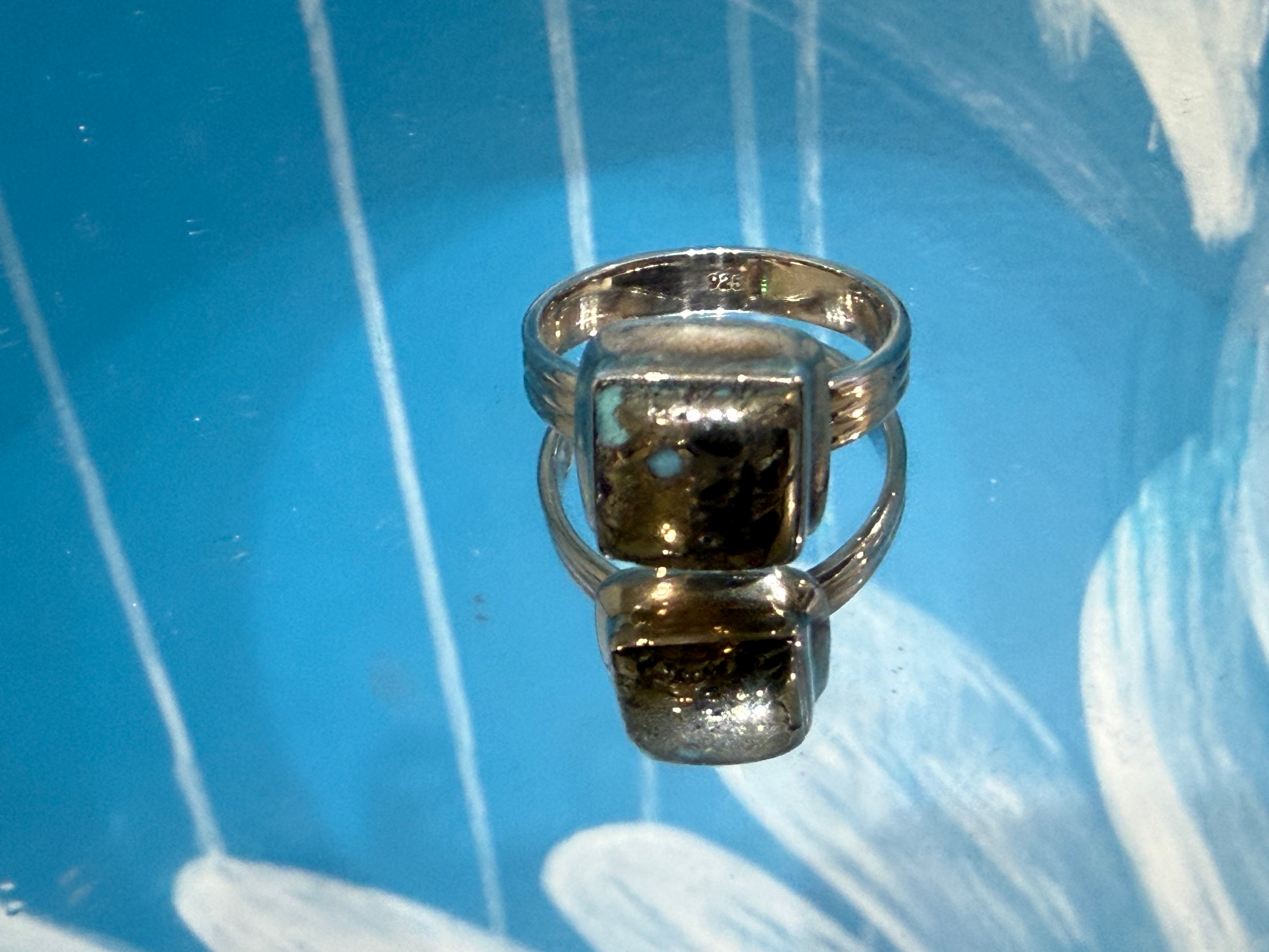 Iranian Turquoise with Pyrite Ring, size 8.5  – Stone of Prosperity, Protection & Divine Wisdom Crystal Wellness